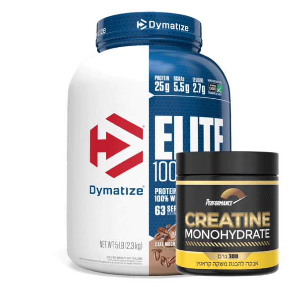 אבקת חלבון דיימטייז עלית 2.3 ק"ג | Dymatize Elite + קריאטין 300 גרם